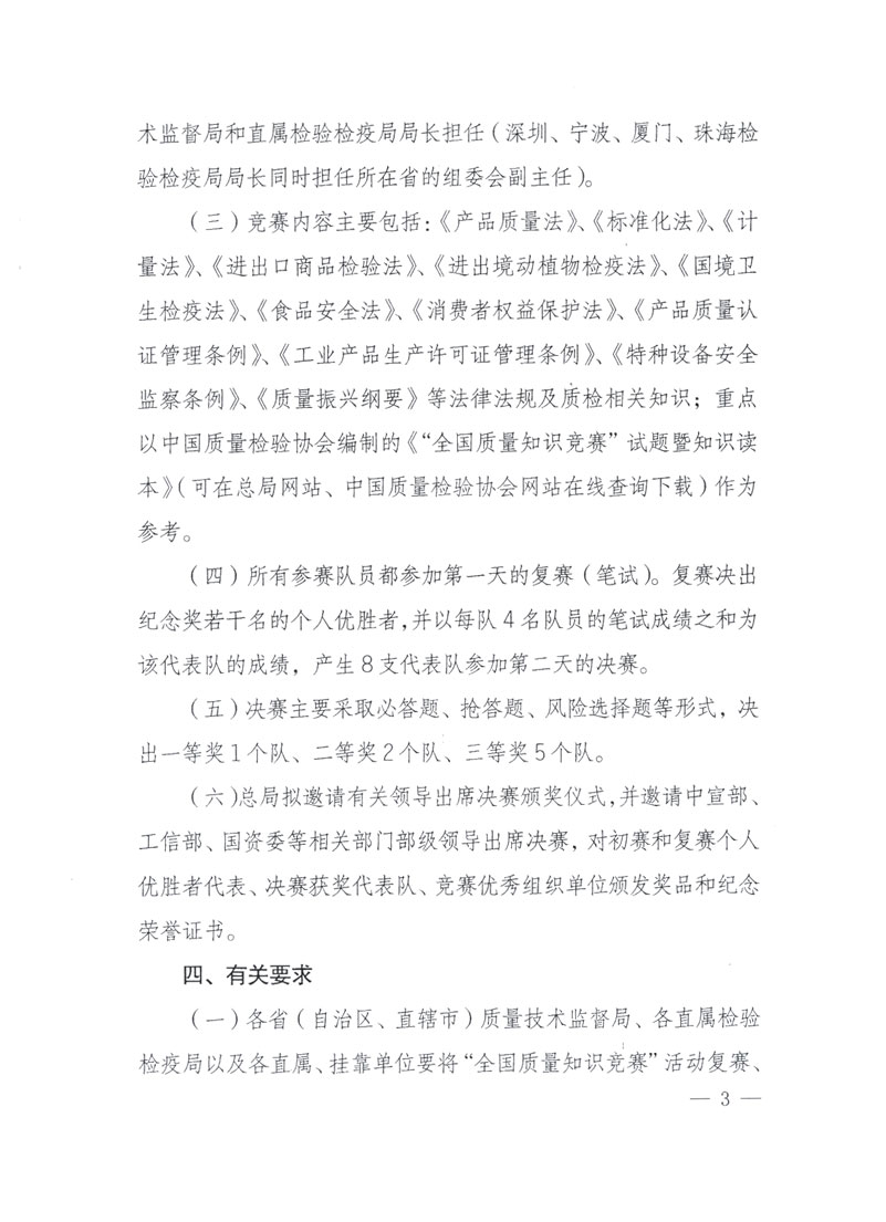 國家質(zhì)檢總局關(guān)于做好參加“全國質(zhì)量知識(shí)競賽”活動(dòng)復(fù)賽決賽工作的通知